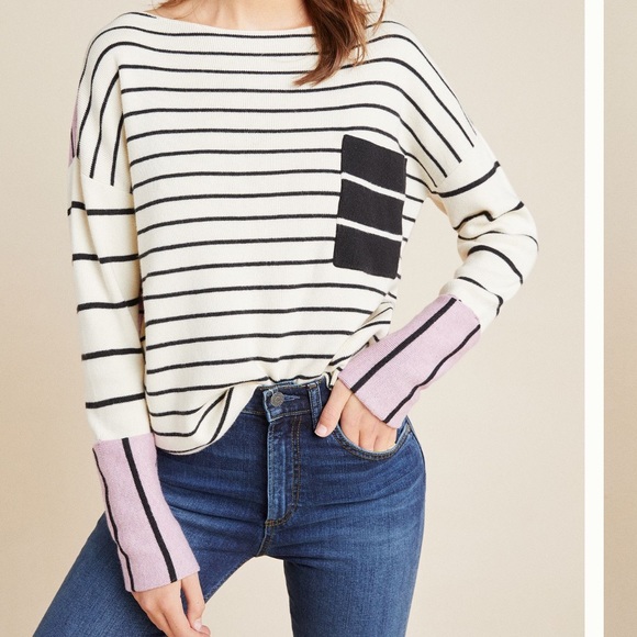 Anthropologie Faye Striped Sweater size XL Purple - Picture 1 of 7